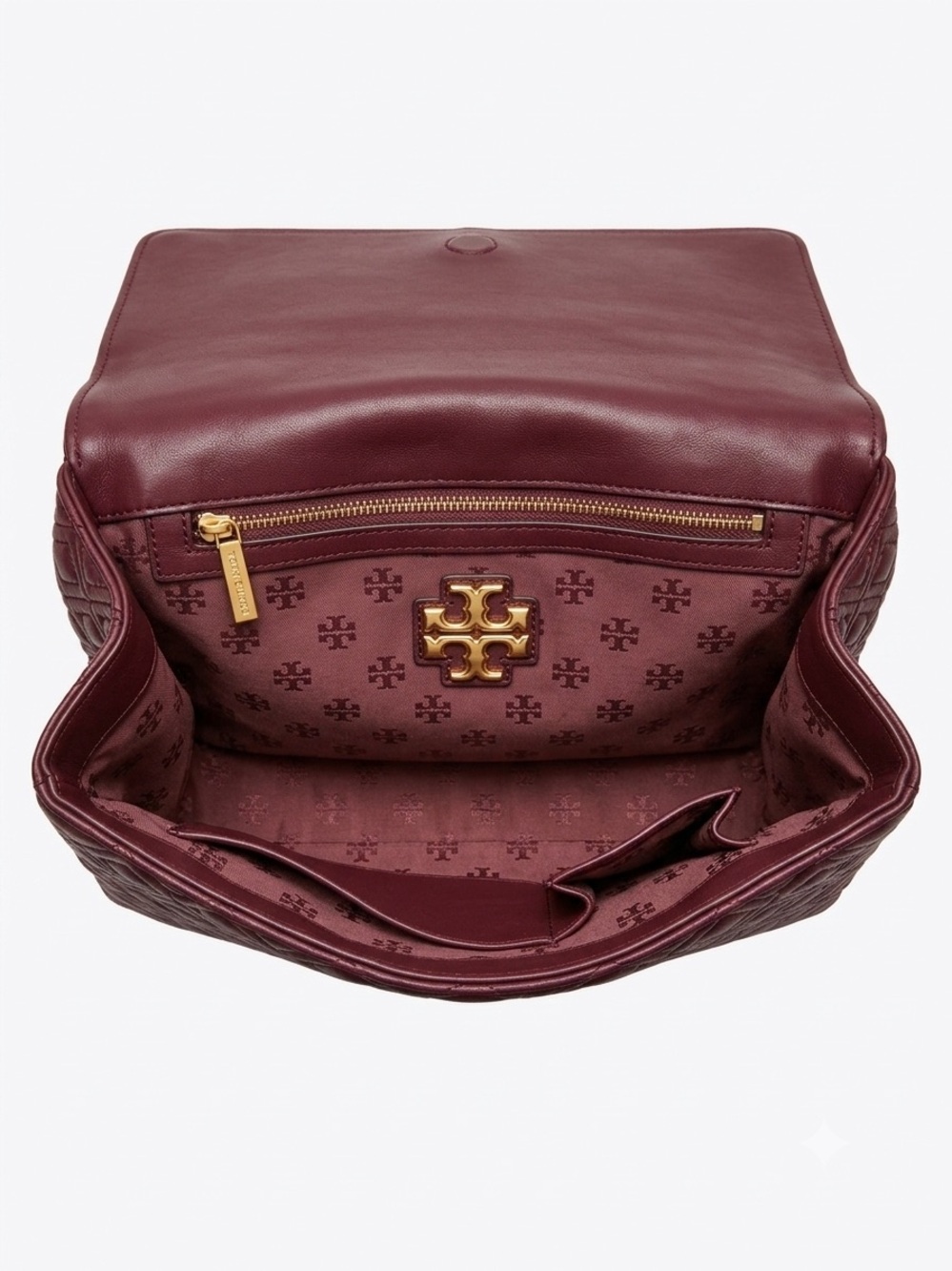 Tory Burch Marion Quilted Leather Flap Shoulder Bag Clutch Burgundy Plum - Picture 6 of 8
